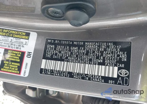 2017 Toyota Corolla Se из США, поврежденный, VIN 2T1BURHE8HC961870